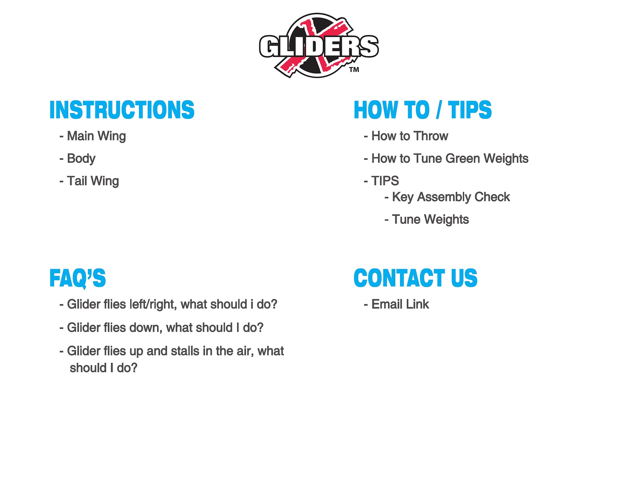 X Glider Instructions Manual / Resource Page 1